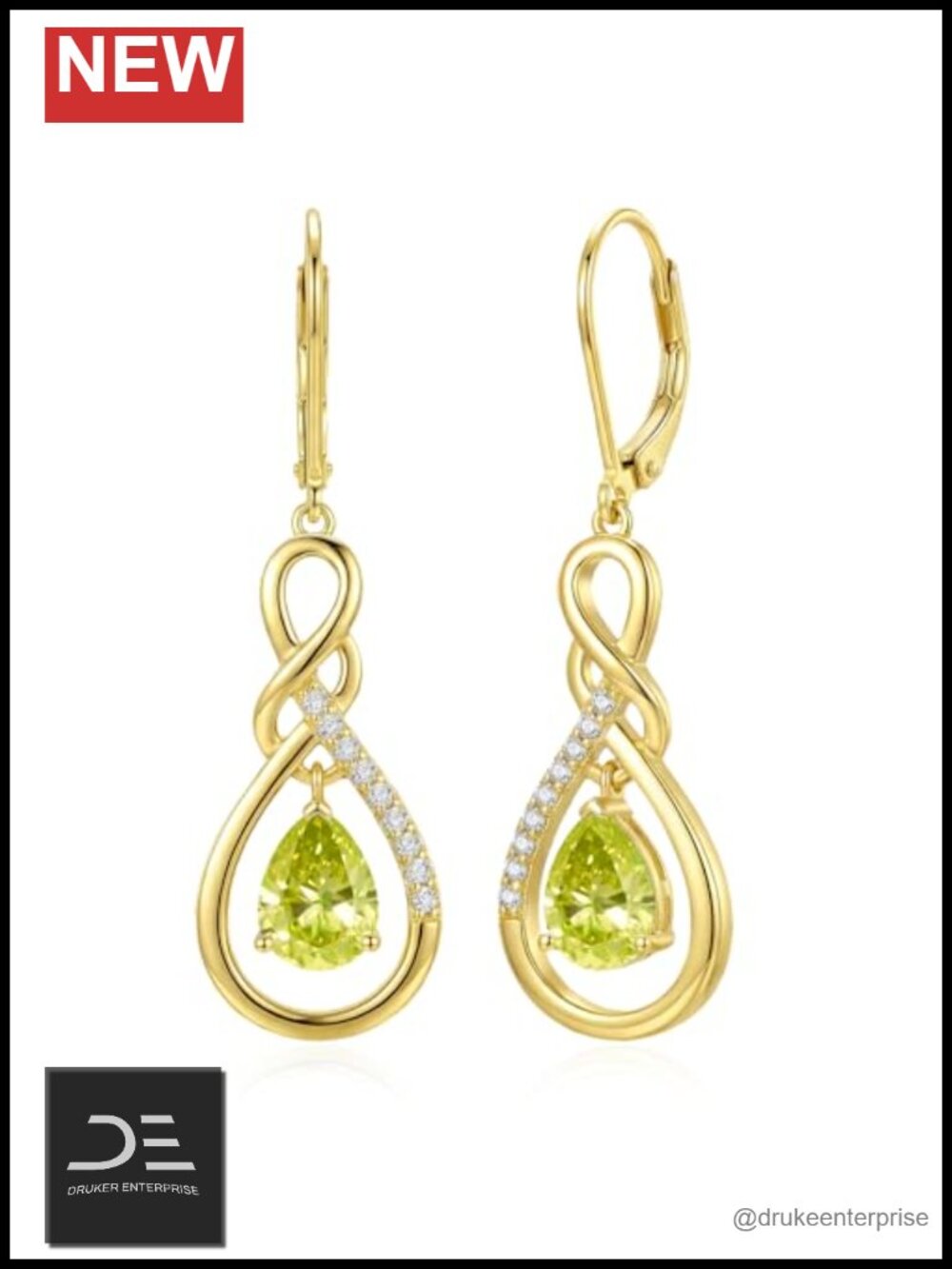 925 Sterling Silver Infinity Birthstone Dangle Drop Leverback Earrings